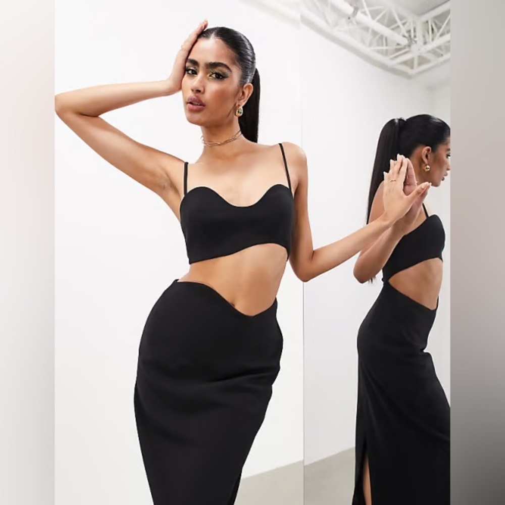 ASOS EDITION Cami Wavy Cutout Midi Dress In Black - Picture 2 of 8